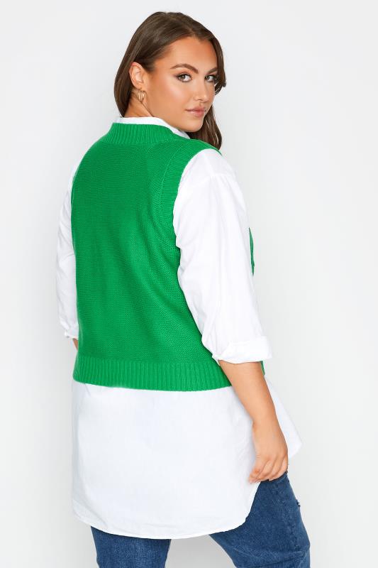 Plus Size Bright Green Cable Knit Sweater Vest Top | Yours Clothing 3