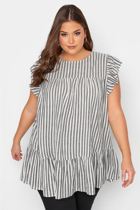 YOURS LONDON Plus Size Black & White Stripe Smock Top | Yours Clothing 1