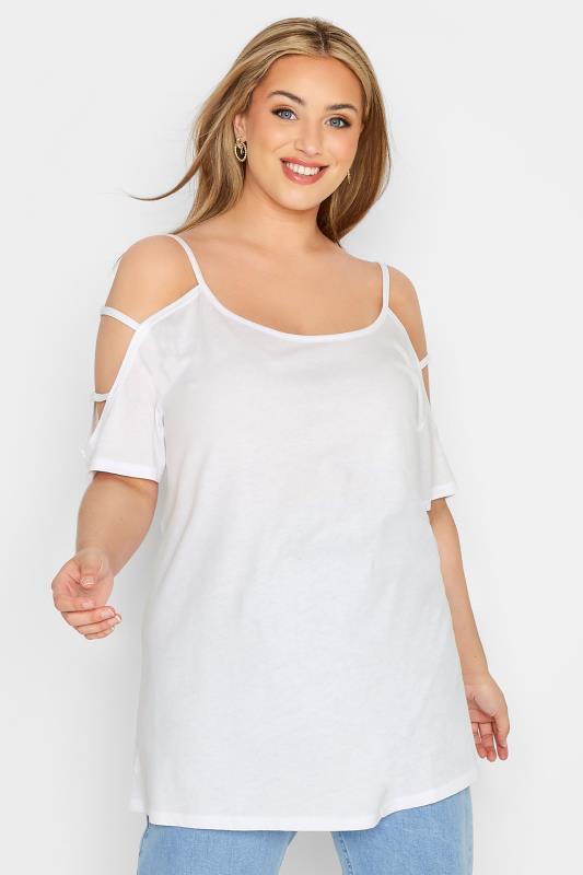  Tallas Grandes YOURS Curve White Strappy Cold Shoulder Top