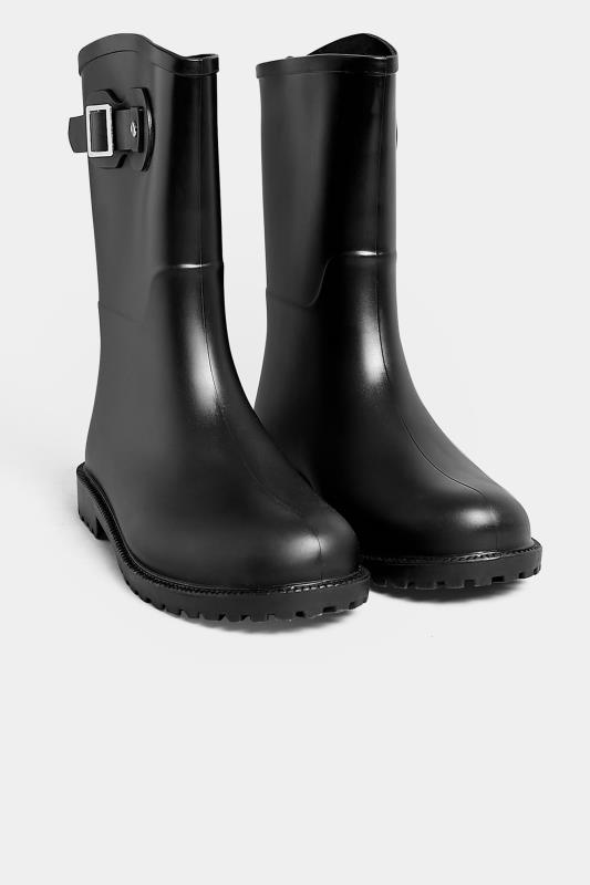 PixieGirl Black Buckle Welly Boots In Standard D Fit | PixieGirl 2
