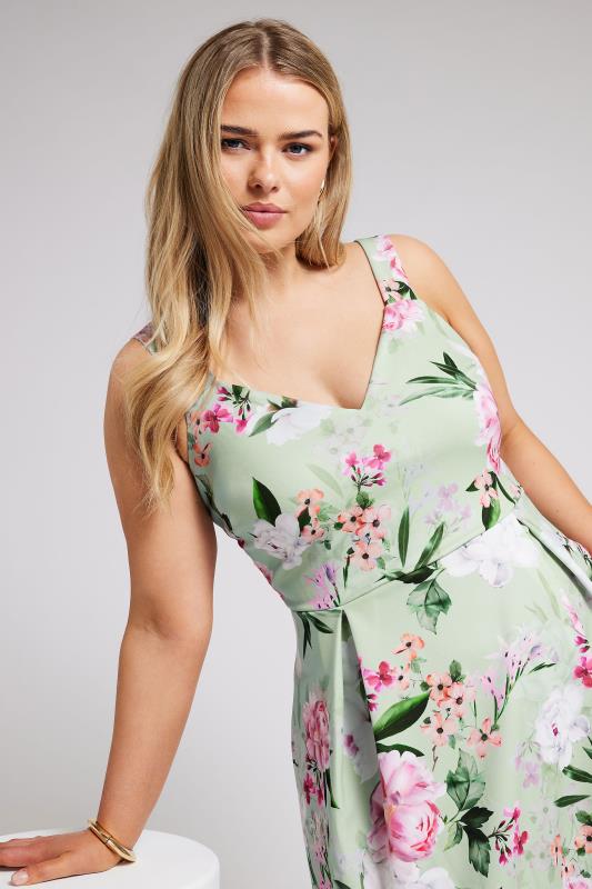 YOURS LONDON Plus Size Green Floral Square Neck Dress | Yours Clothing 4