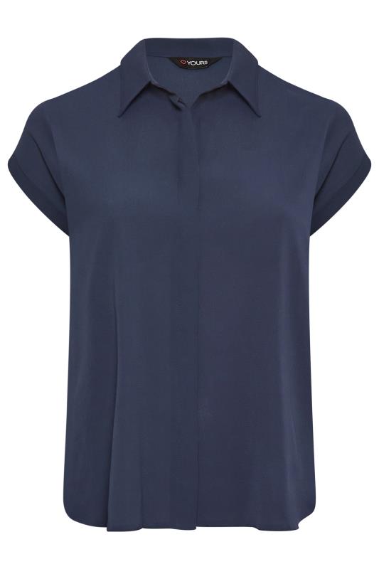 YOURS Curve Plus Size Navy Blue Collared Shirt | Yours Clothing  6