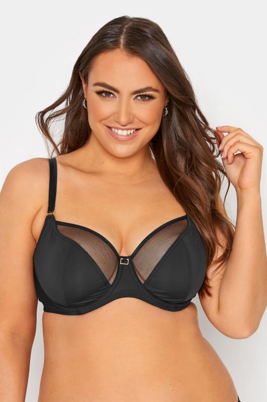 Plus Size Black Mesh Detail Non-Padded Underwired Balcony Bra | Yours Clothing 1