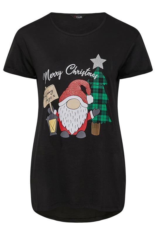 Plus Size Black 'Holiday Hugs' Glitter Slogan Christmas T-Shirt | Yours Clothing 6