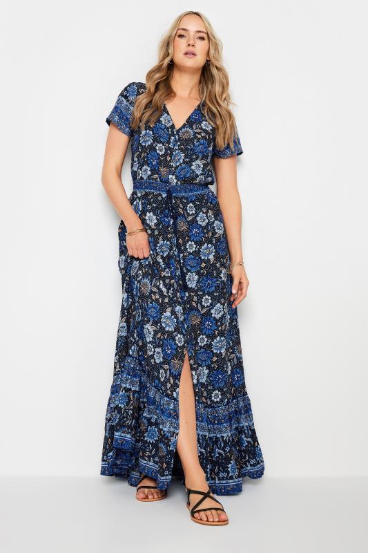  Grande Taille LTS Tall Dark Blue Floral Print Tie Waist Maxi Dress