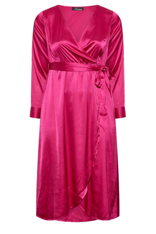LIMITED COLLECTION Plus Size Pink Satin Wrap Dress | Yours Clothing 6