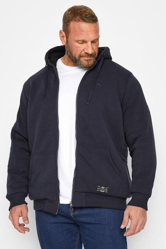  Grande Taille D555 Big & Tall Blue Zip Through Sherpa Lined Hoodie
