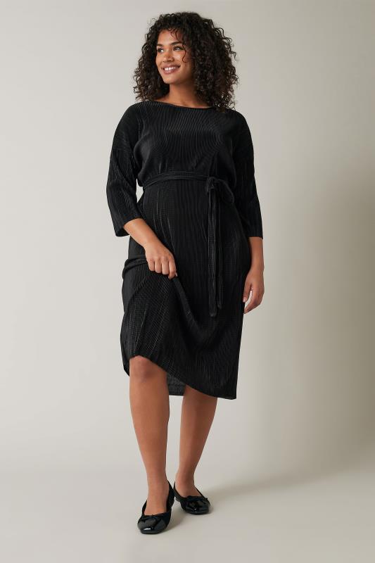 Pleat Midi Dress Black 3