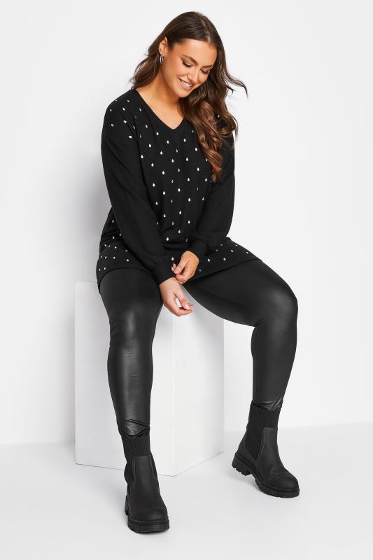 Plus Size Black Embellished Stud Detail Top | Yours Clothing 2