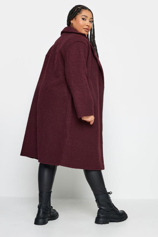 YOURS Curve Berry Red Boucle Biker Coat | Yours Clothing 3