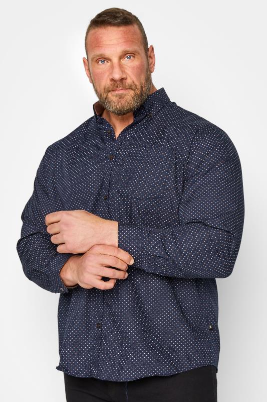 Men's  KAM Big & Tall Navy Blue Dobby Spot Print Premium Shirt