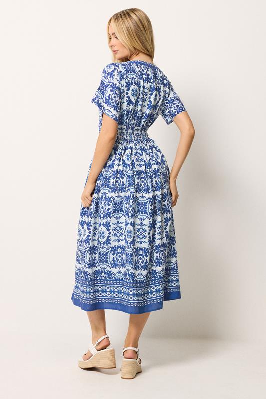 M&Co Blue & White Tile Print Midi Dress | M&Co 2