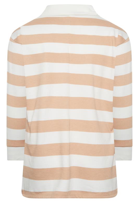 YOURS Plus Size White & Beige Brown Stripe Quarter Zip Jumper | Yours Clothing 7