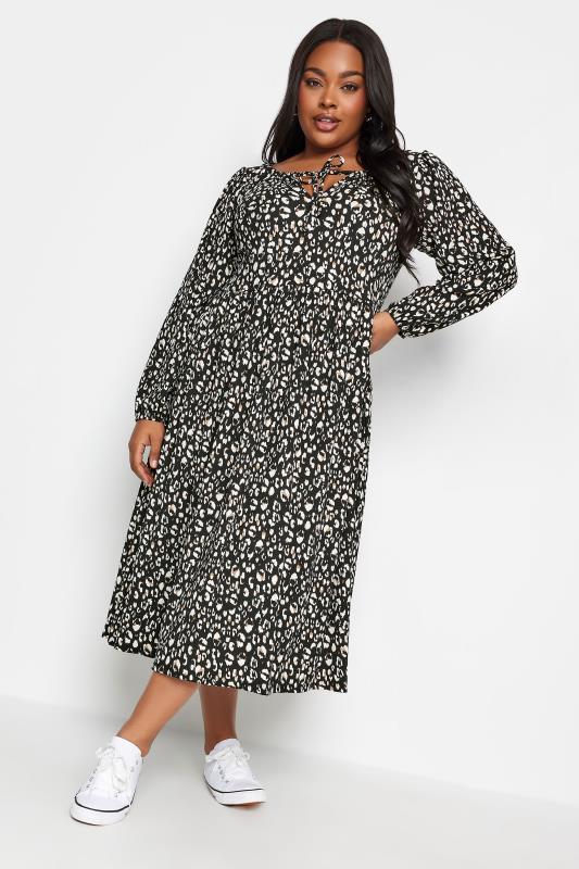 YOURS Plus Size Black Leopard Print Midaxi Dress | Yours Clothing 1