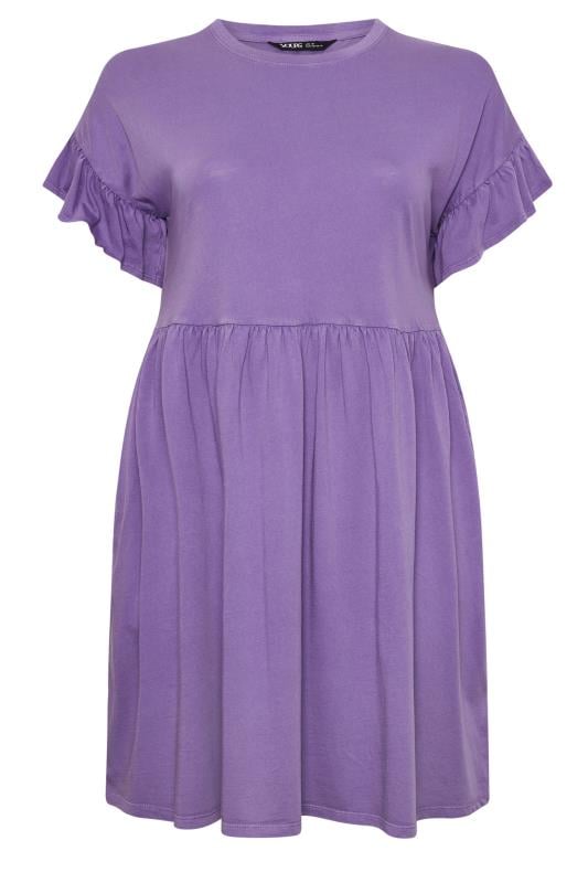 YOURS Plus Size Purple Acid Wash Frill Sleeve Mini Dress | Yours Clothing 5