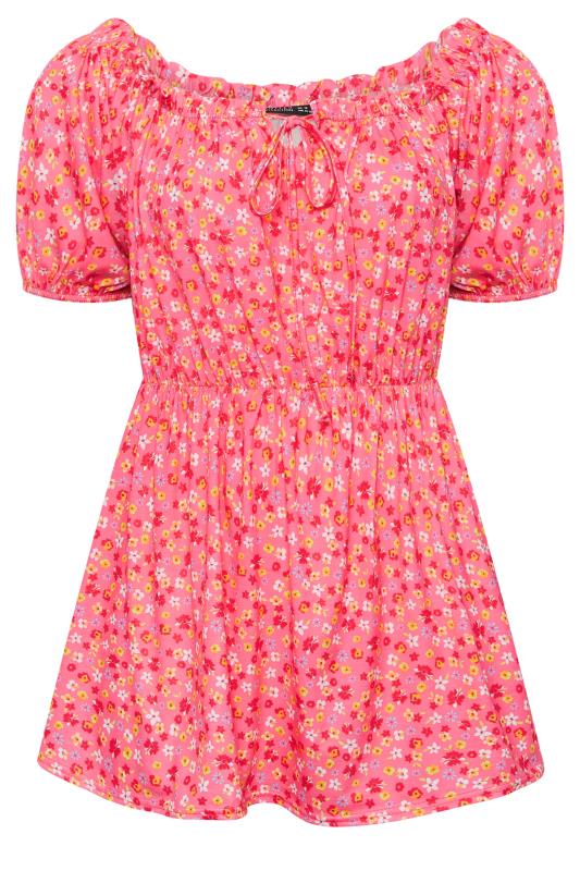 LIMITED COLLECTION Plus Size Pink Floral Ditsy Bardot Top | Yours Clothing  6