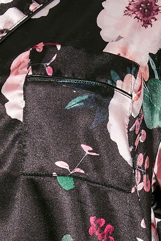 Petite Black Floral Satin Pyjama Set | PixieGirl 6