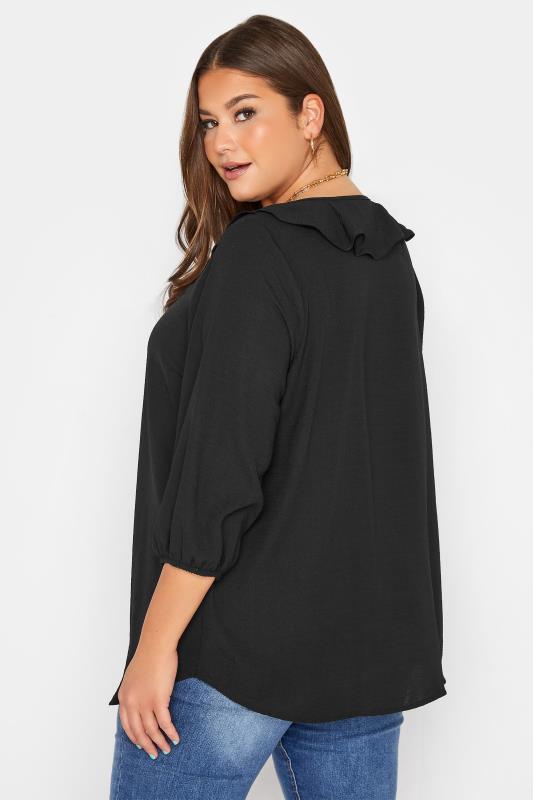 Plus Size Curve Black Frill Front Blouse | Yours Clothing 3