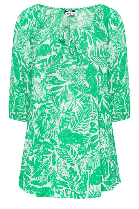YOURS Plus Size Green Leaf Print Tie Neck Top | Yours Clothing 6