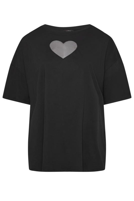 YOURS Plus Size Black Heart Cut Out T-Shirt | Yours Clothing 6