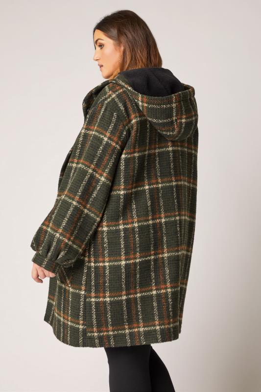 LIMITED COLLECTION Plus Size Khaki Green Check Balloon Sleeve Coat | Yours Clothing  1