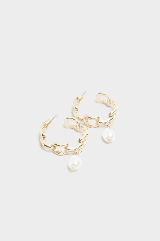 Gold Tone Pearl Drop Chain Earrings | Yours Clothing 3
