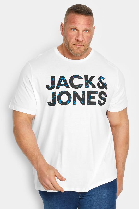 JACK & JONES Big & Tall White Printed Logo T-Shirt | BadRhino 1