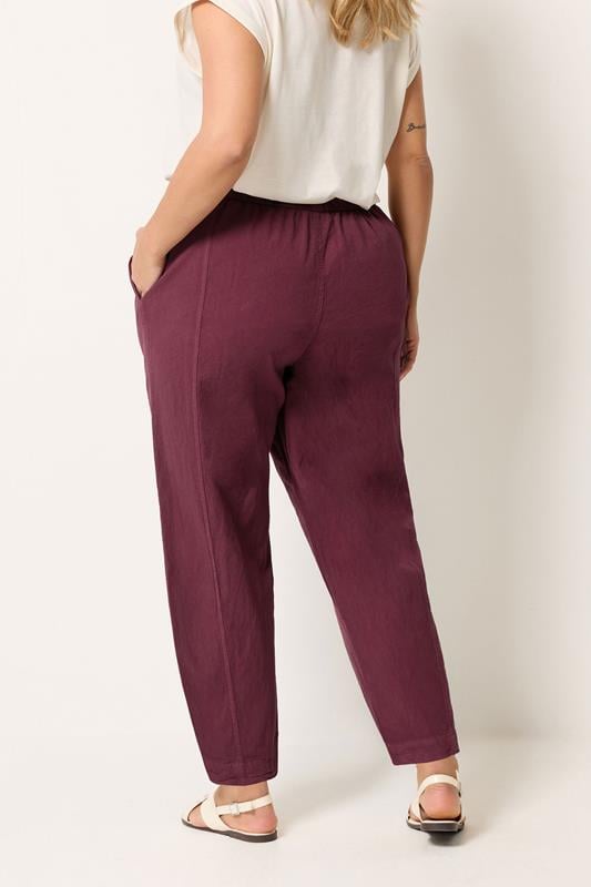 YOURS Plus Size Burgundy Red Cool Cotton Barrel Leg Denim Trousers | Yours Clothing 2