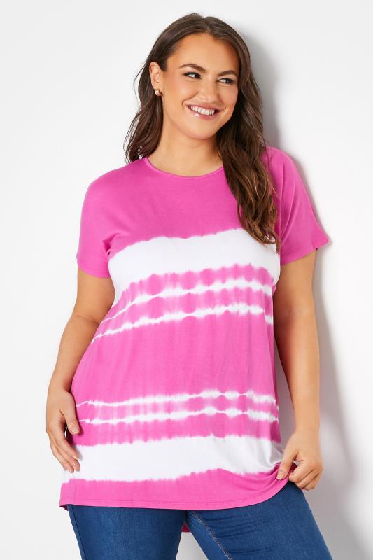 Plus Size  Curve Hot Pink Tie Dye T-Shirt