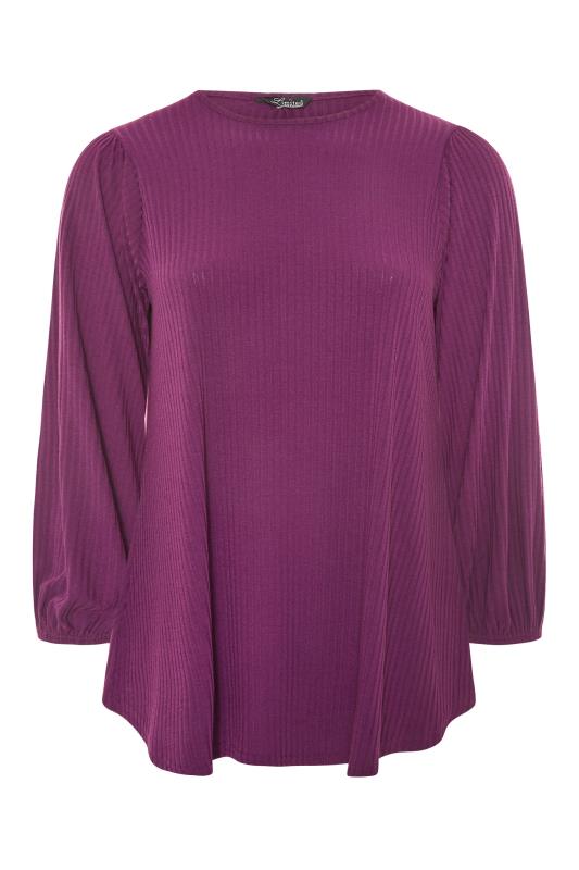 LIMITED COLLECTION Plum Purple Balloon Sleeve Ribbed Top_F.jpg