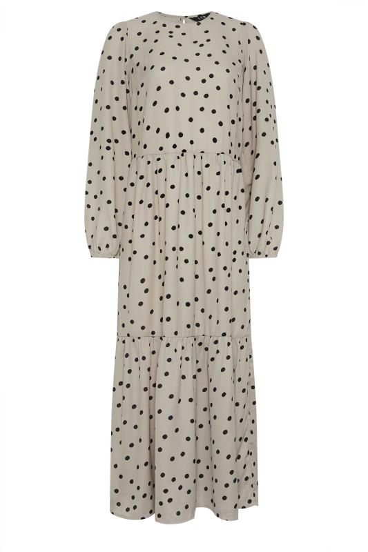 LTS Tall Womens Beige Brown Spot Print Tiered Midi Dress | Long Tall Sally 5