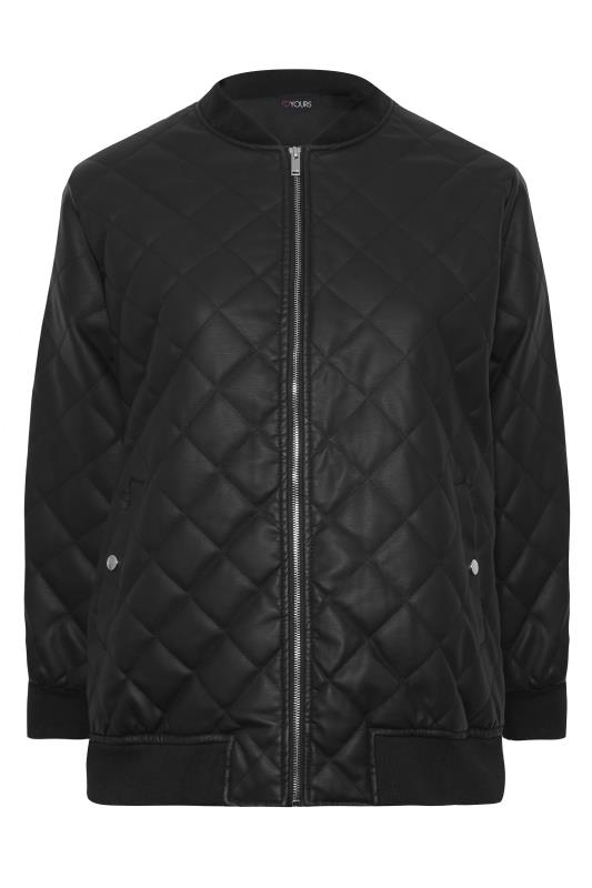 YOURS Plus Size Curve Black Quilted Faux Leather Bomber Jacket | Yours Clothing  8