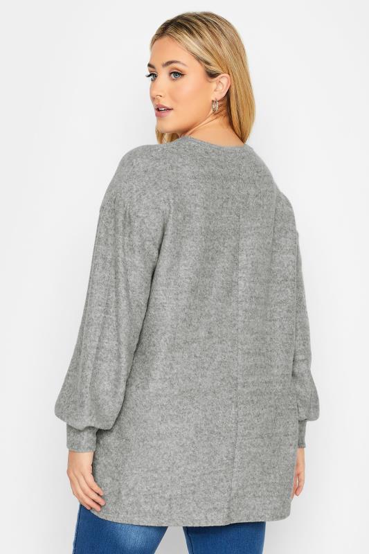 YOURS LUXURY Curve Grey Pearl & Stud Embellished Soft Touch Puff Sleeve Top | Yours Clothing 3