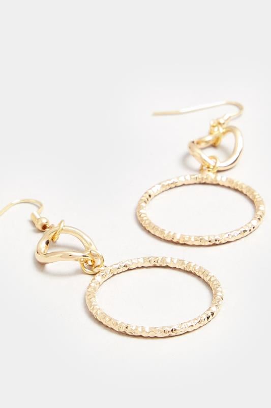 Gold Textured Double Circle Hoop Earrings | Yours Clothing 3