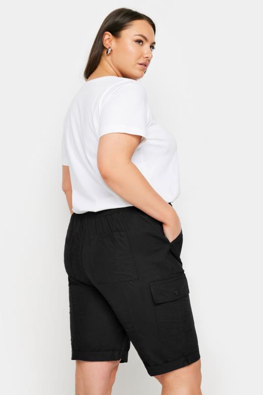 YOURS Plus Size Black Elasticated Waist Cargo Shorts | Yours Clothing 3