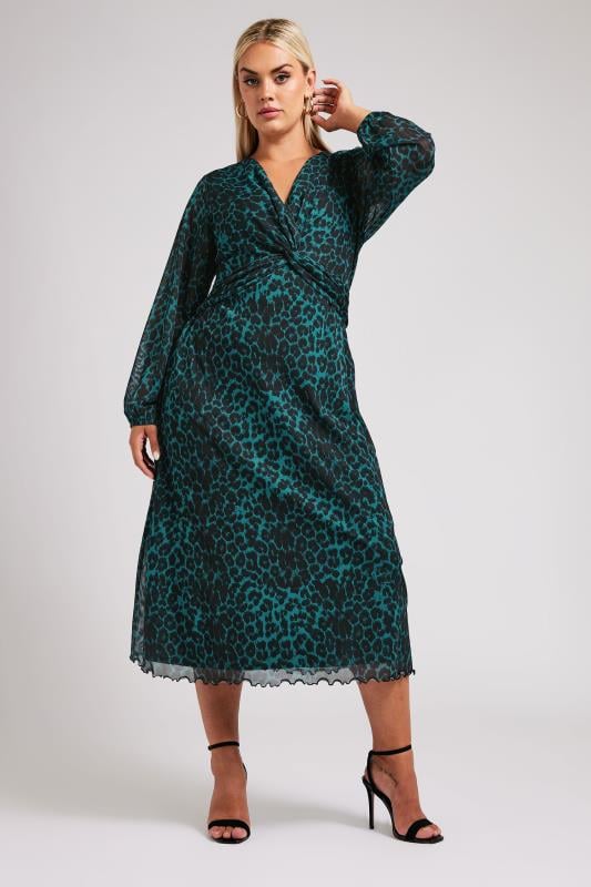 YOURS LONDON Plus Size Green Leopard Print Mesh Midaxi Dress | Yours Clothing  5