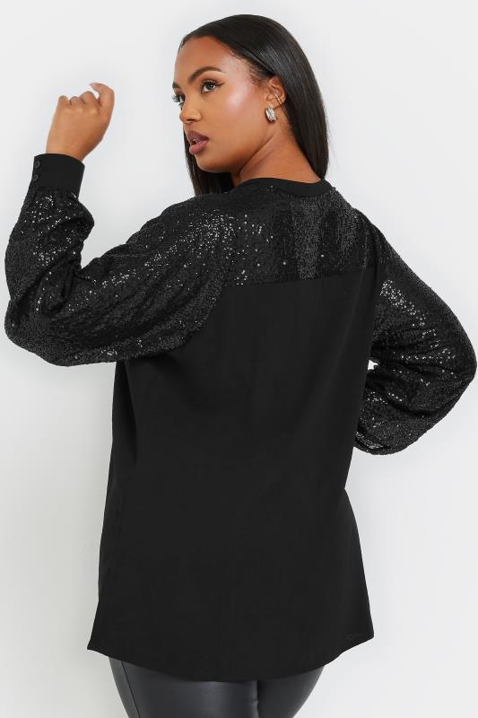 YOURS Plus Size Black Sequin Sleeve Blouse | Yours Clothing  3