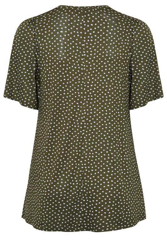 Plus Size Khaki Green Polka Dot V-Neck Top | Yours Clothing 6
