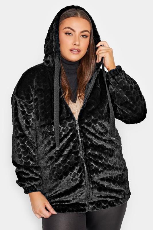 YOURS LUXURY Plus Size Black Heart Faux Fur Jacket  | Yours Clothing 2