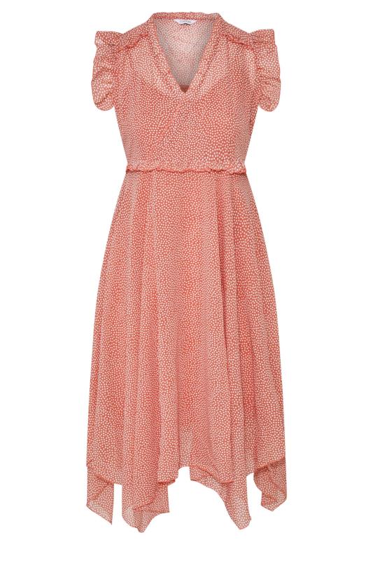 Plus Size Coral Pink Polka Dot Print Hanky Hem Dress | Yours Clothing 6