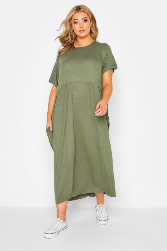 LIMITED COLLECTION Curve Khaki Green Throw On Maxi Dress_A.jpg