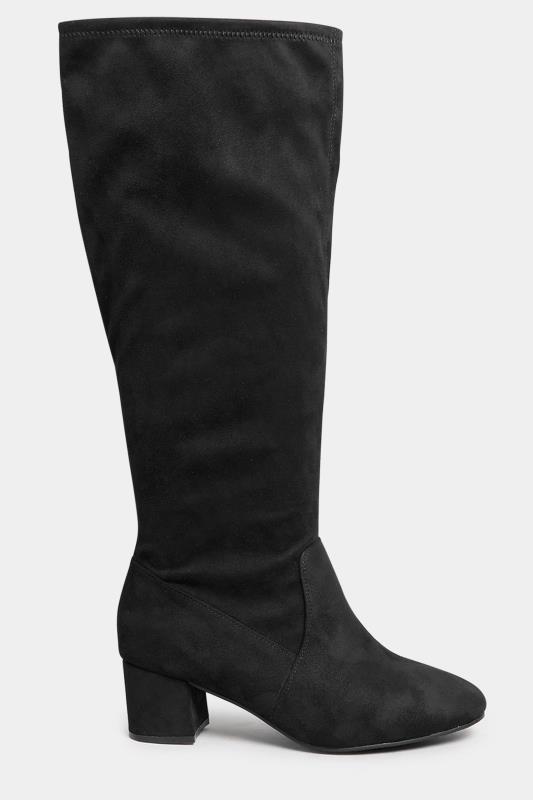 Black Faux Suede Stretch Heeled Knee High Boots In Extra Wide EEE Fit 3