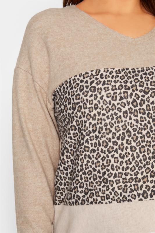 Plus Size Beige Cream Leopard Colour Block Soft Touch Top | Yours Clothing 8