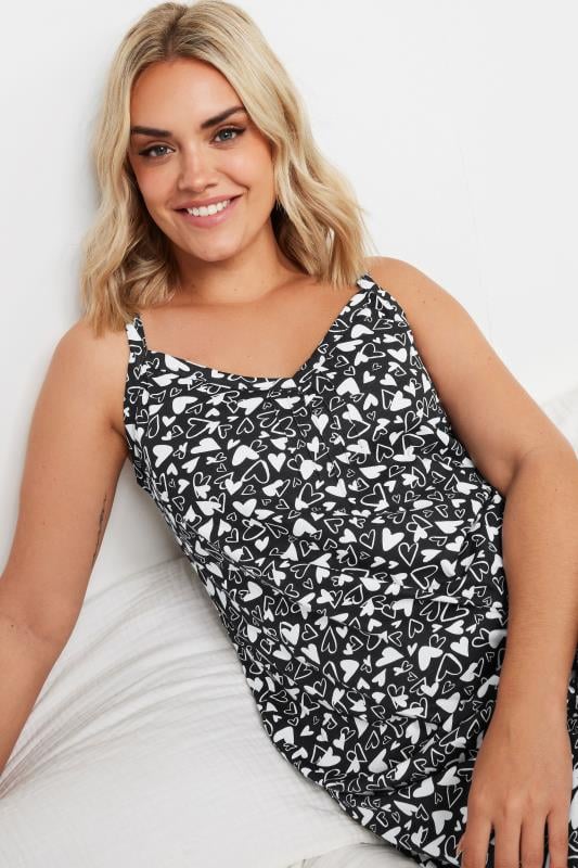 YOURS Plus Size Black & White Heart Print Chemise Nightdress | Yours Clothing 4