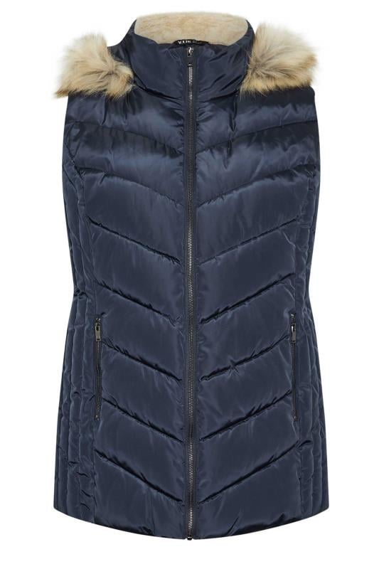 YOURS Plus Size Navy Blue Faux Fur Trim Padded Gilet | Yours Clothing 6