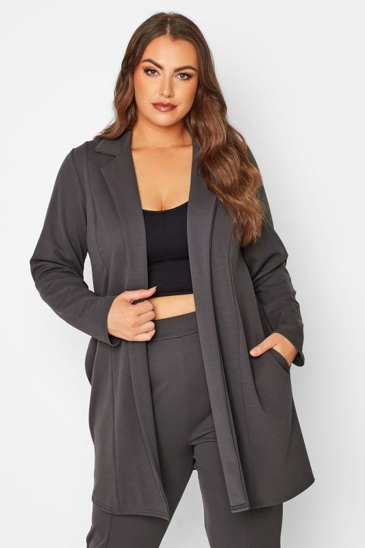 LIMITED COLLECTION Plus Size Charcoal Grey Longline Blazer | Yours Clothing 1