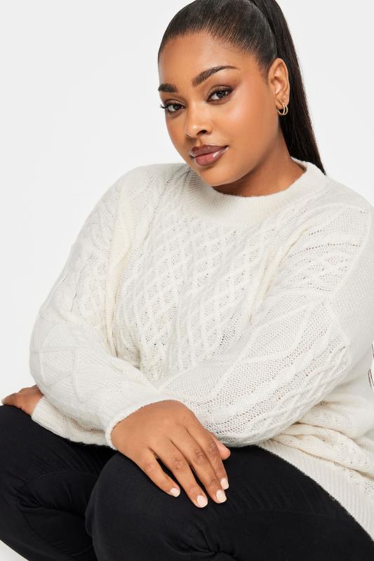 YOURS Plus Size White Cable Knit Jumper | Yours Clothing 5