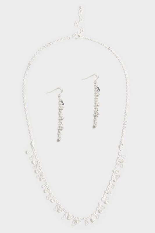  Grande Taille Silver Tone Heart Diamante Necklace & Earrings Set