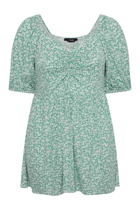 Plus Size Green Floral Ruched Top | Yours Clothing 6