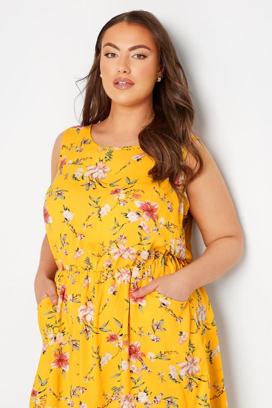 Plus Size Yellow Floral Pocket Dress | Yours Clothing 4
